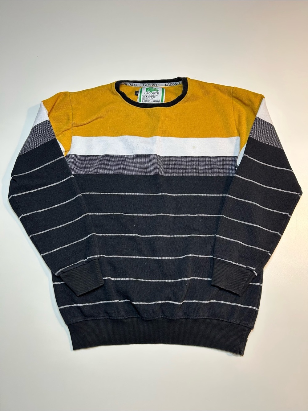 Chemise Lacoste Colorblock Striped Crewneck Knit Sweater Yellow